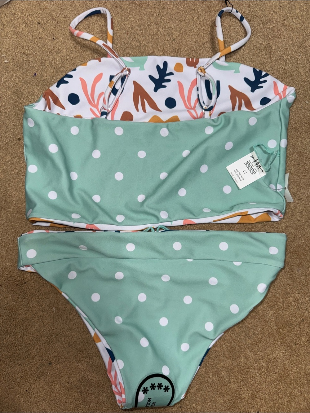 Feather 4 Arrow Abstract Reversible Coral Print Two-Piece Swimsuit - Picture 3 of 5